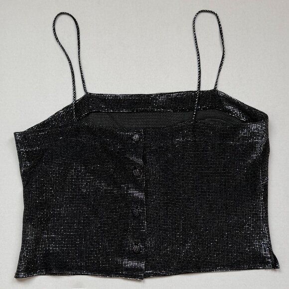 Black Sheer Sparkly Mesh Cami – Night Out Club Top w/ Back Closure - Picture 2 of 2